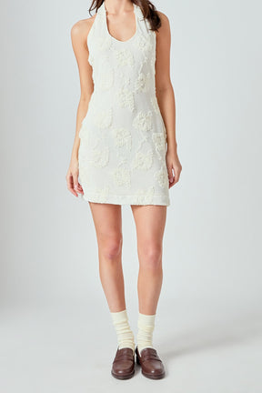 ENDLESS ROSE - Mesh Embroidered Halter Mini Dress - DRESSES available at Objectrare