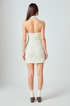 ENDLESS ROSE - Mesh Embroidered Halter Mini Dress - DRESSES available at Objectrare