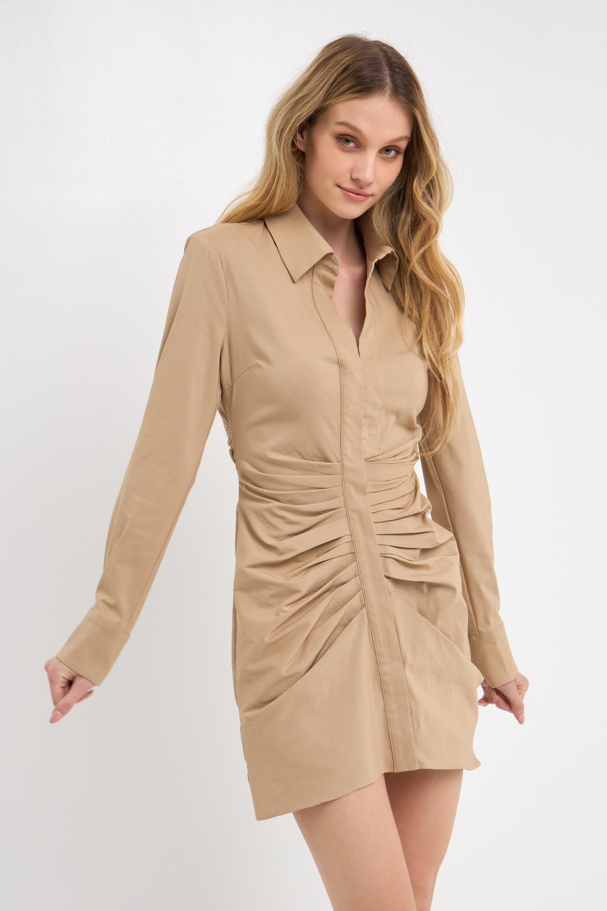 GREY LAB - Collared Front Ruched Dress - DRESSES available at Objectrare
