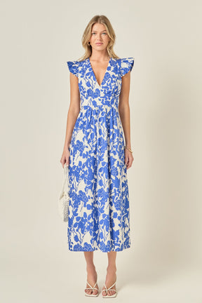 ENGLISH FACTORY - Floral Ruffle Shoulder Midi Dress - DRESSES available at Objectrare