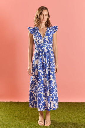 ENGLISH FACTORY - Floral Ruffle Shoulder Midi Dress - DRESSES available at Objectrare