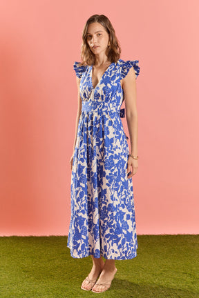 ENGLISH FACTORY - Floral Ruffle Shoulder Midi Dress - DRESSES available at Objectrare