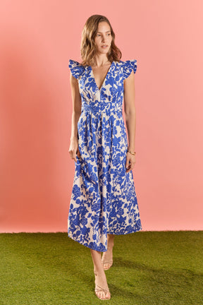 ENGLISH FACTORY - Floral Ruffle Shoulder Midi Dress - DRESSES available at Objectrare