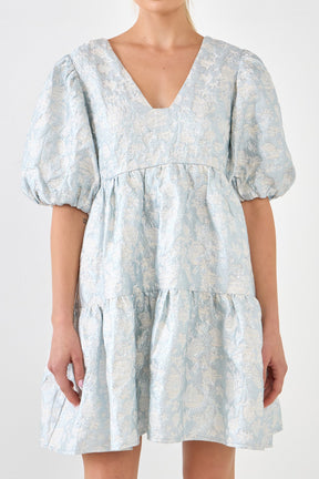 ENDLESS ROSE - Jacquard Puff Sleeve High Low Dress - DRESSES available at Objectrare