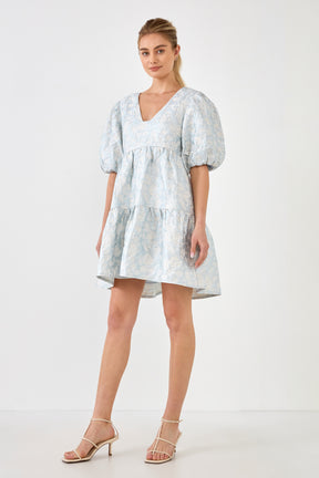 ENDLESS ROSE - Jacquard Puff Sleeve High Low Dress - DRESSES available at Objectrare