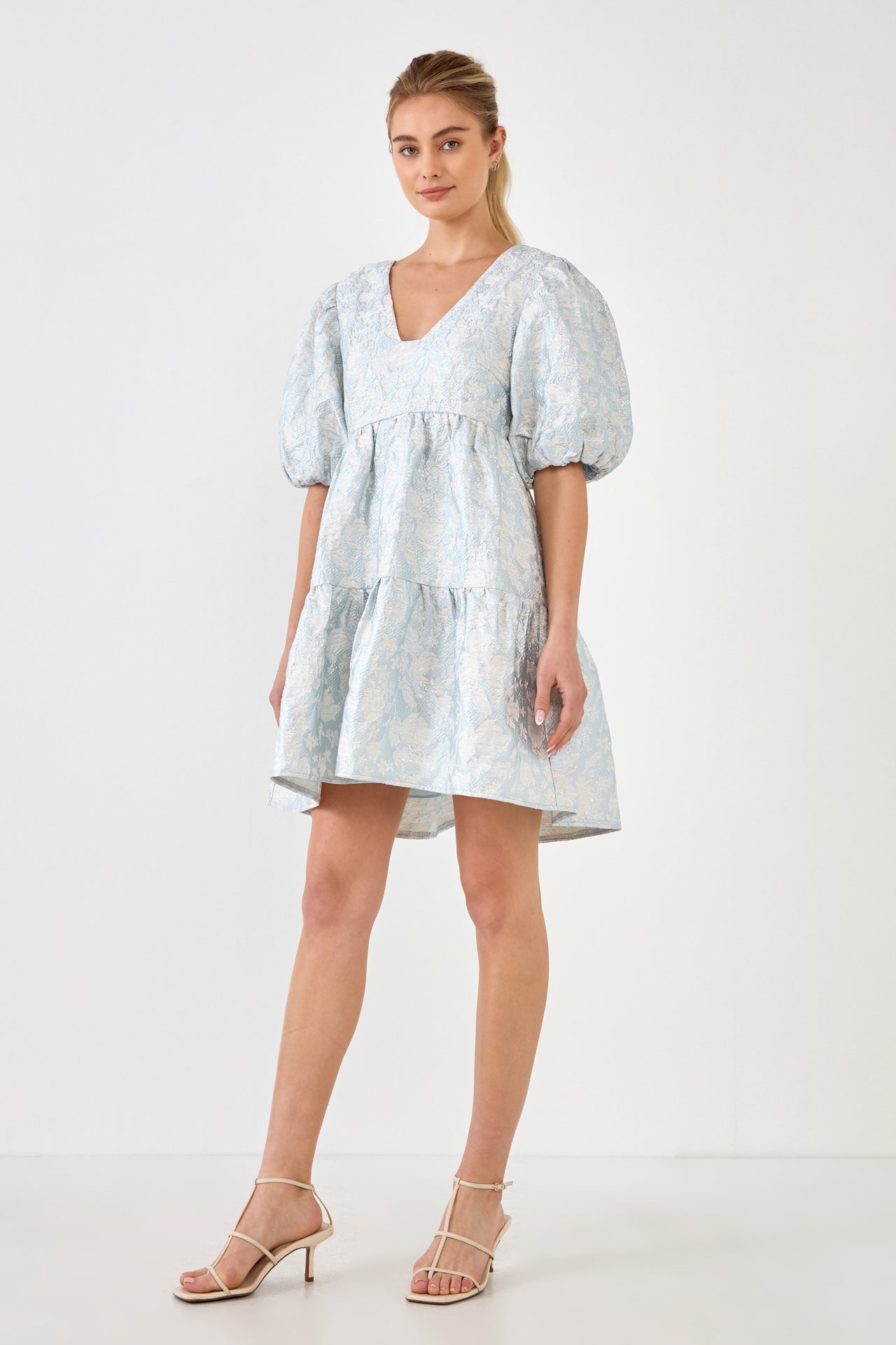 ENDLESS ROSE - Endless Rose - Jacquard Puff Sleeve High Low Dress - DRESSES available at Objectrare