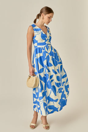 ENGLISH FACTORY - Puff Sleeve Print Ruched Midi Dress - DRESSES available at Objectrare