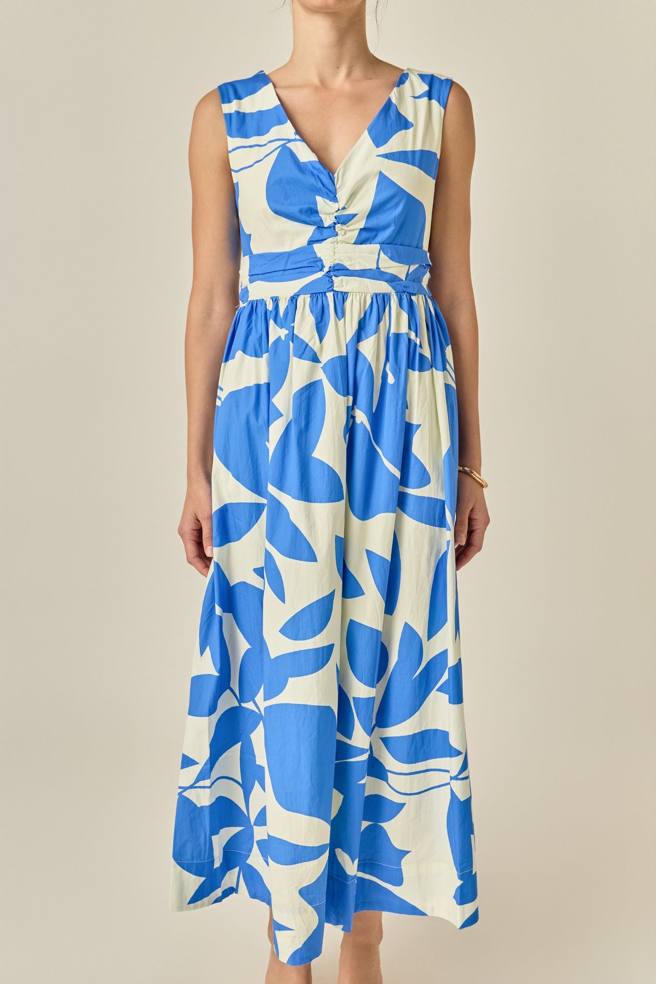 ENGLISH FACTORY - Puff Sleeve Print Ruched Midi Dress - DRESSES available at Objectrare