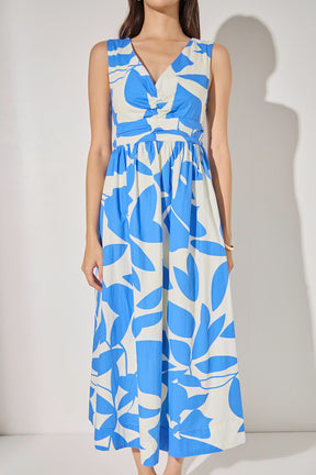ENGLISH FACTORY - Puff Sleeve Print Ruched Midi Dress - DRESSES available at Objectrare