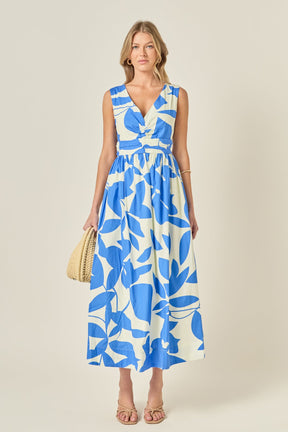 ENGLISH FACTORY - Puff Sleeve Print Ruched Midi Dress - DRESSES available at Objectrare