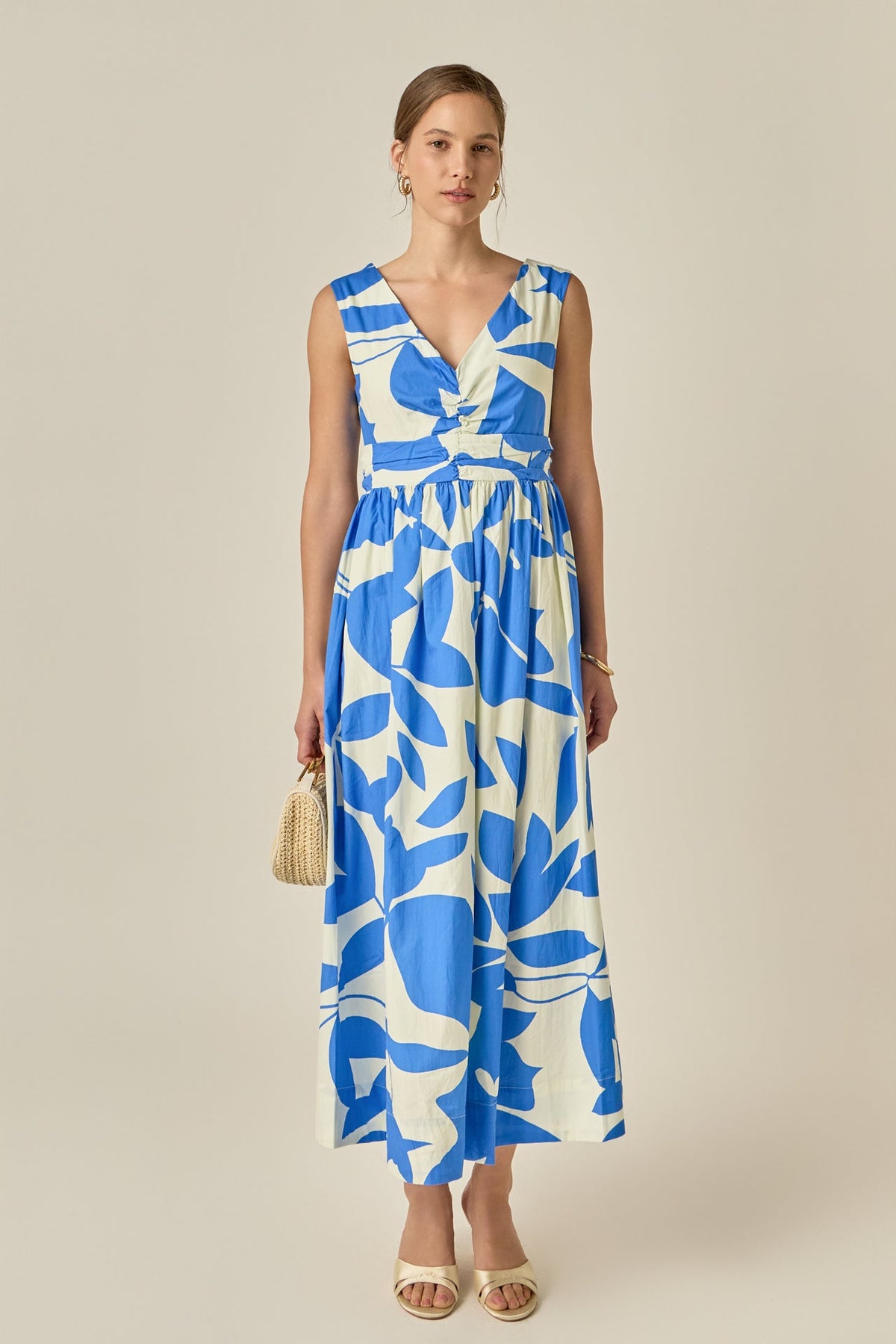 ENGLISH FACTORY - Puff Sleeve Print Ruched Midi Dress - DRESSES available at Objectrare