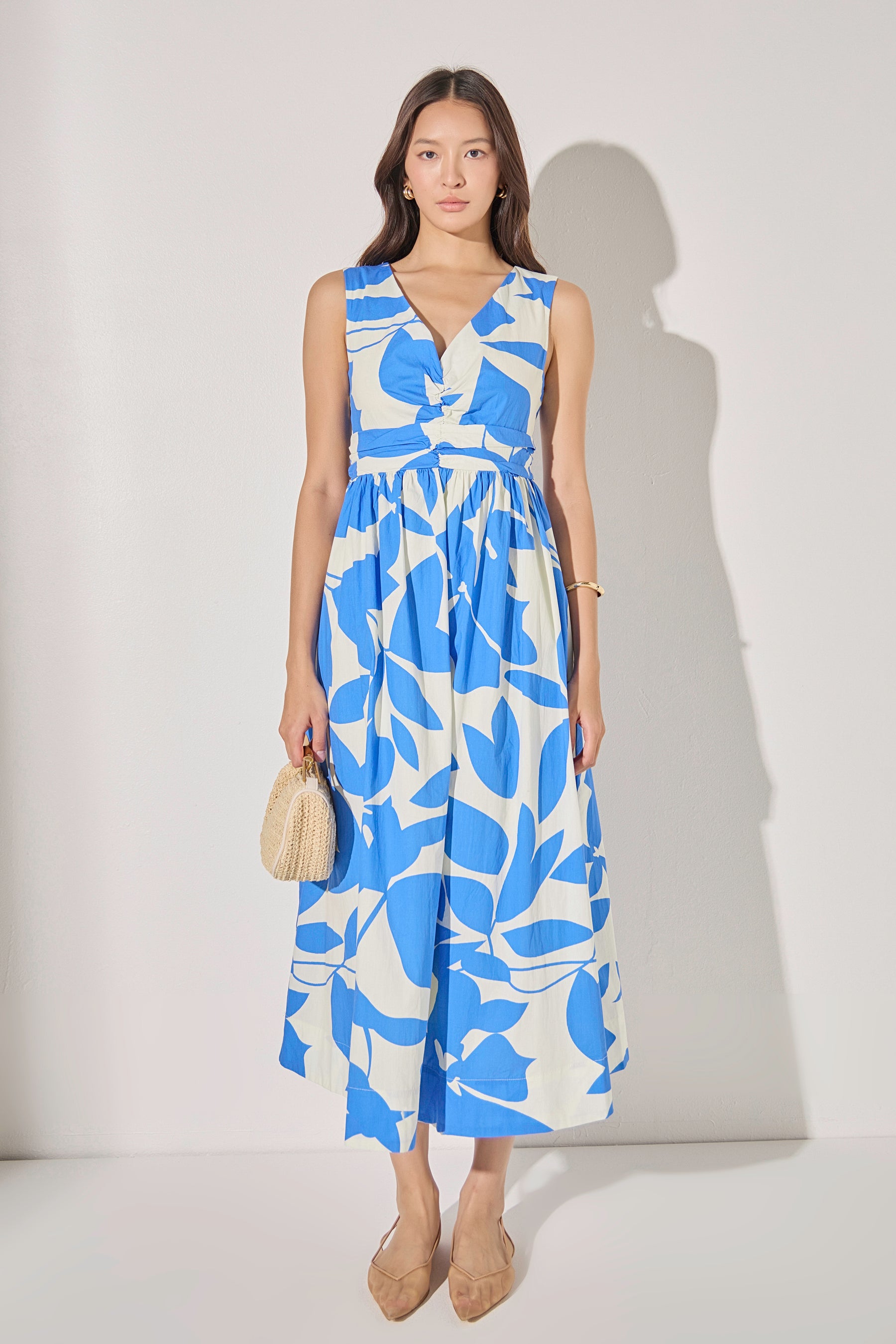 ENGLISH FACTORY - Puff Sleeve Print Ruched Midi Dress - DRESSES available at Objectrare