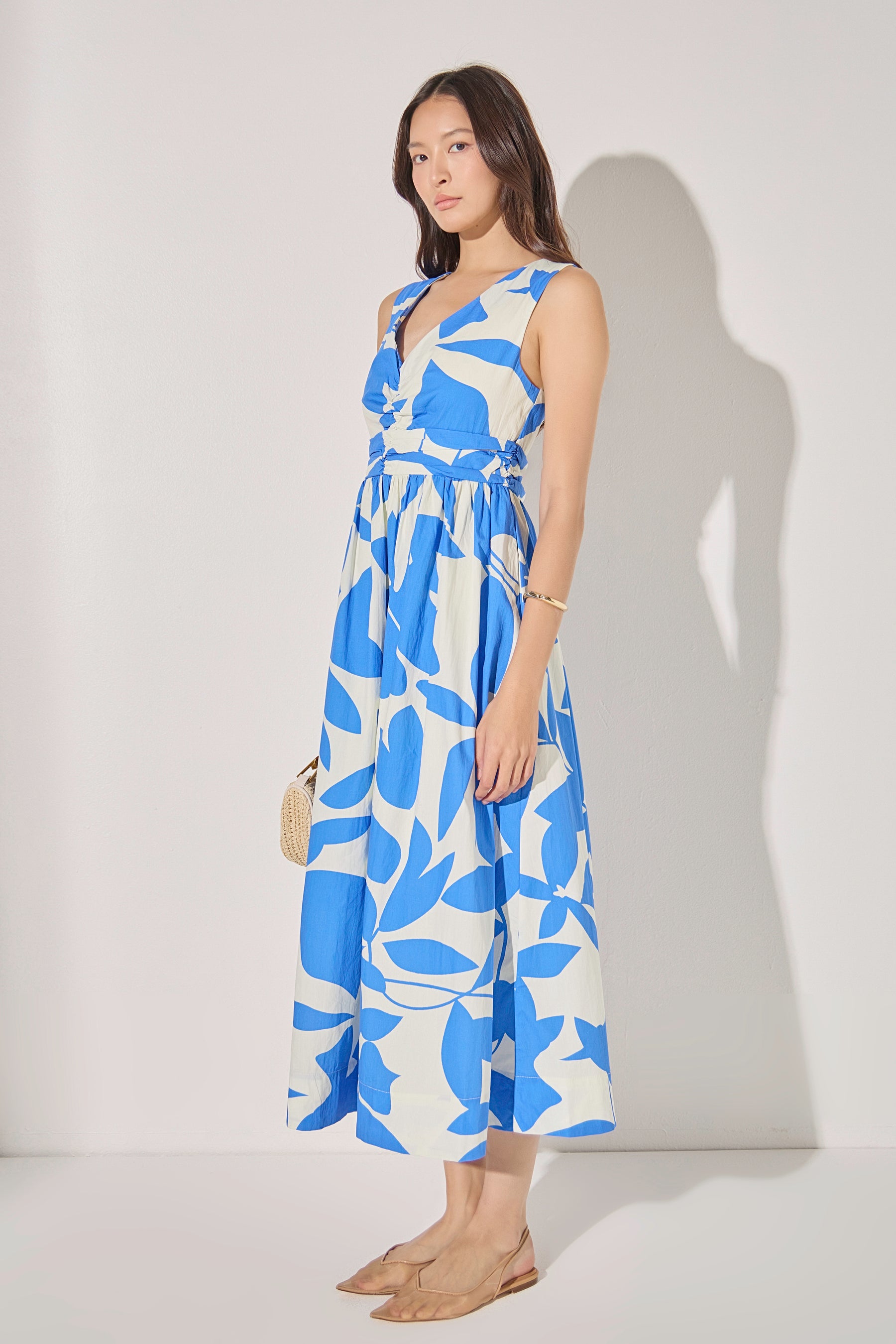 ENGLISH FACTORY - Puff Sleeve Print Ruched Midi Dress - DRESSES available at Objectrare