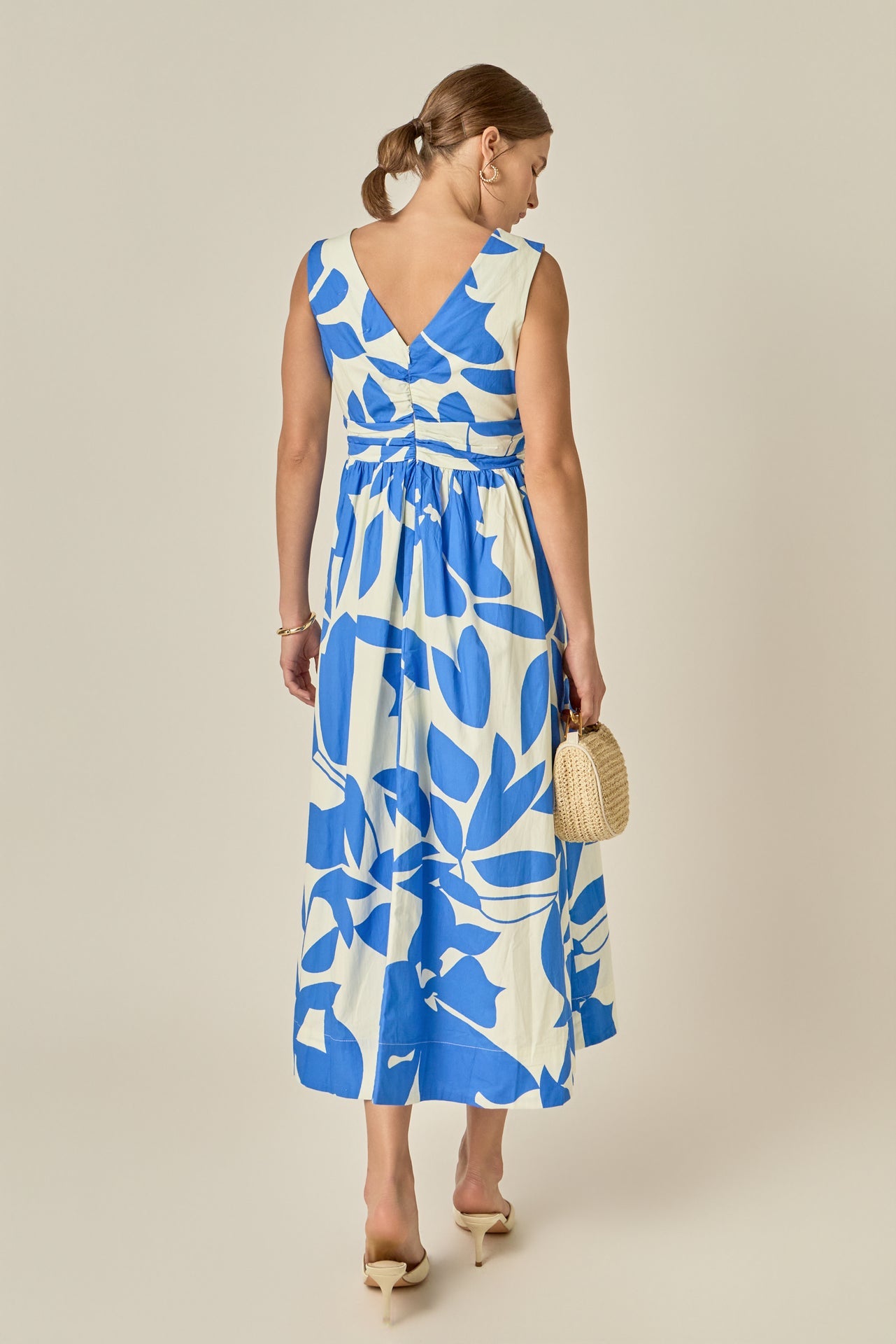 ENGLISH FACTORY - Puff Sleeve Print Ruched Midi Dress - DRESSES available at Objectrare