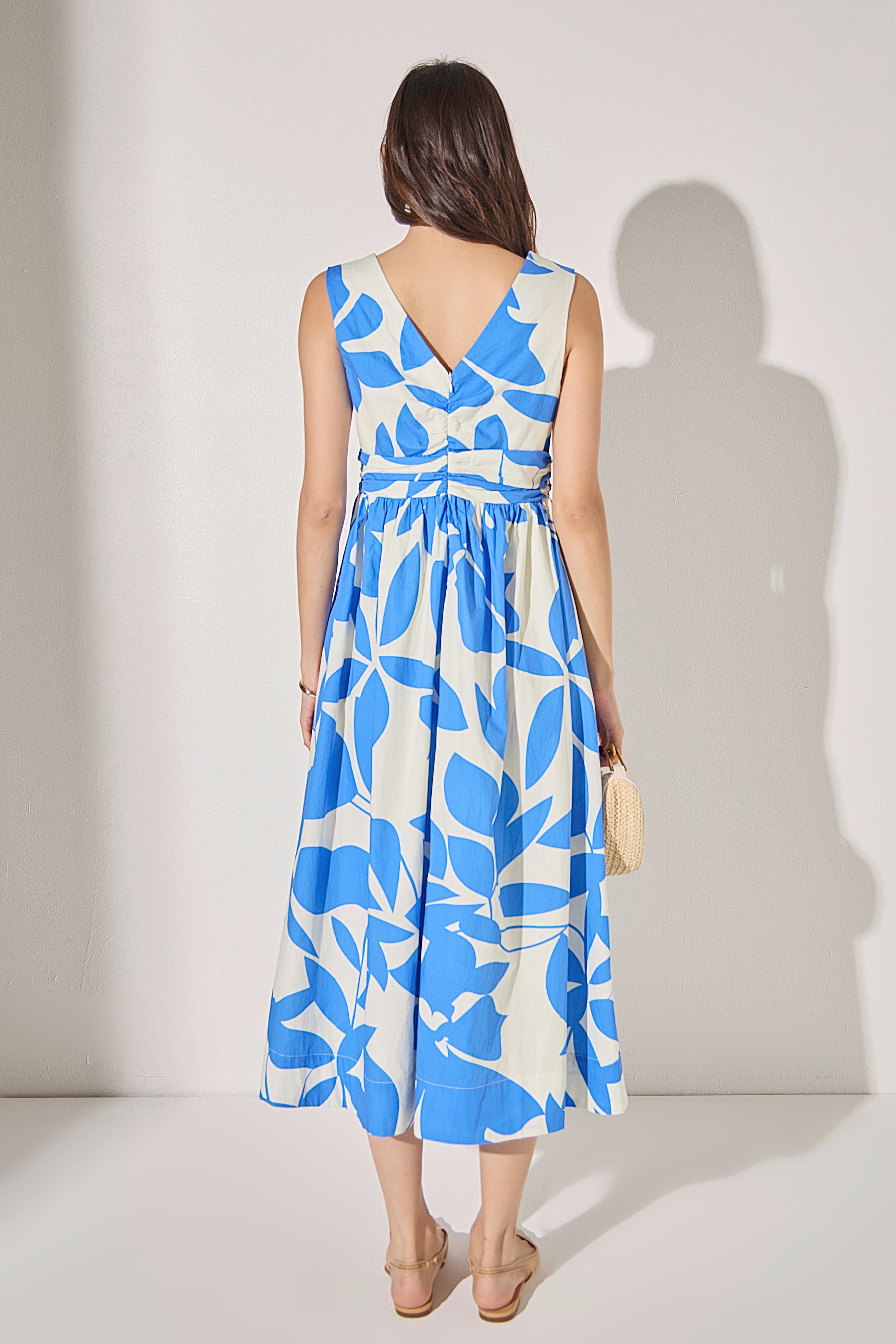 ENGLISH FACTORY - Puff Sleeve Print Ruched Midi Dress - DRESSES available at Objectrare