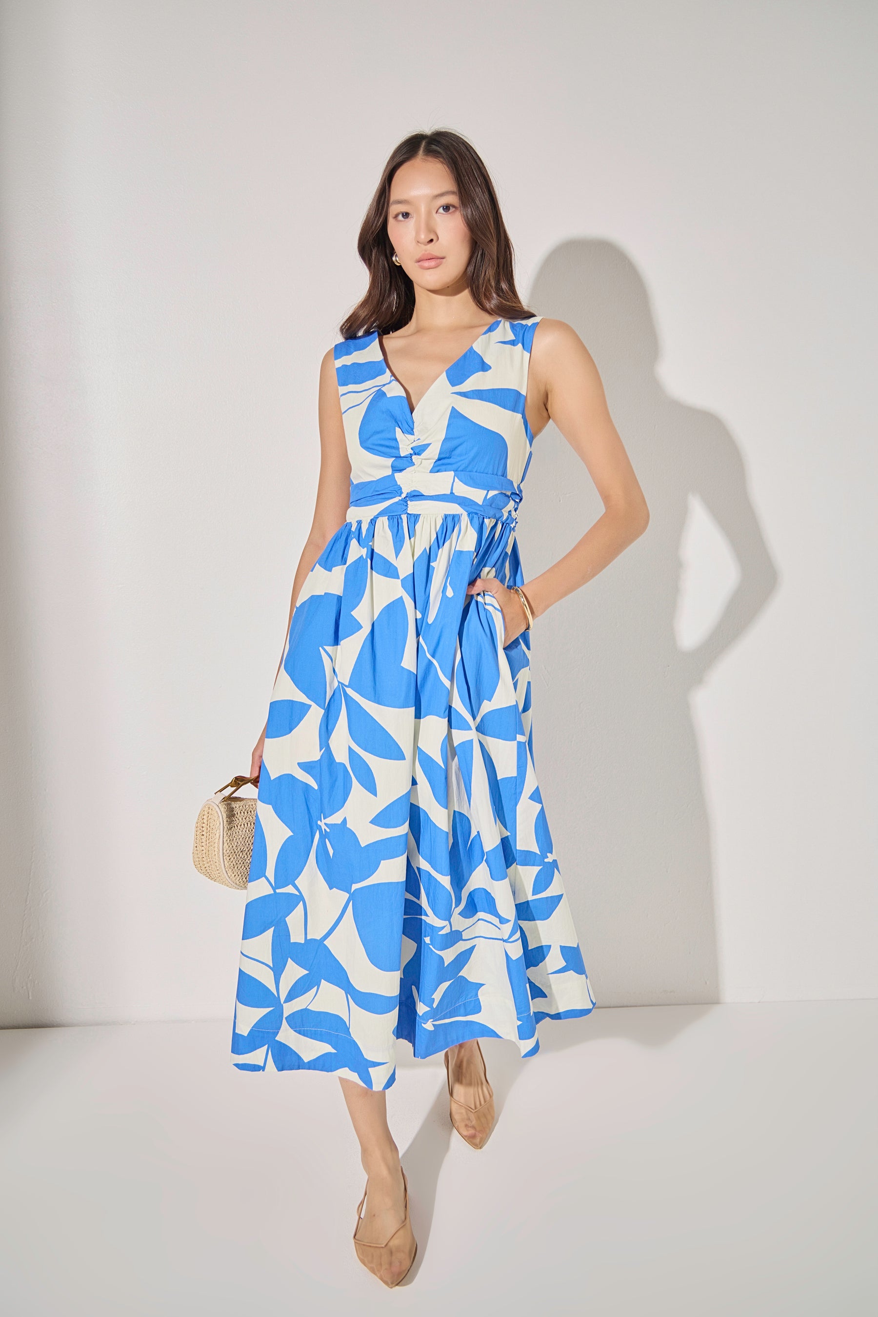 ENGLISH FACTORY - Puff Sleeve Print Ruched Midi Dress - DRESSES available at Objectrare