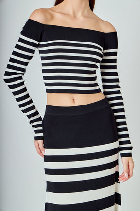 ENDLESS ROSE - Striped Knit Off Shoulder Sweater - TOPS available at Objectrare