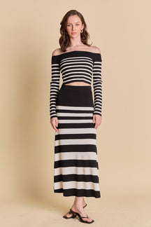 ENDLESS ROSE - Striped Knit Off Shoulder Sweater - TOPS available at Objectrare
