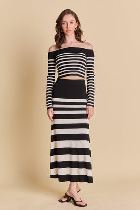 ENDLESS ROSE - Striped Knit Off Shoulder Sweater - TOPS available at Objectrare