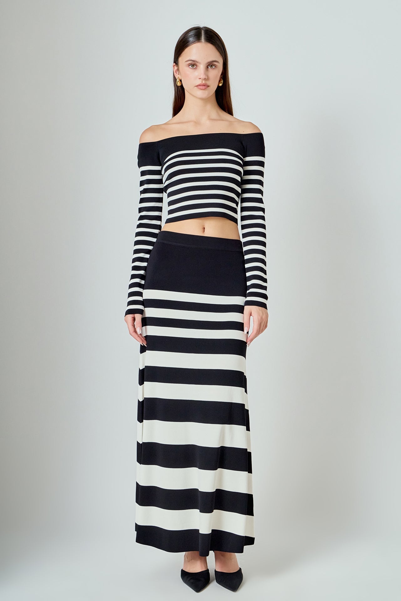 ENDLESS ROSE - Striped Knit Off Shoulder Sweater - TOPS available at Objectrare