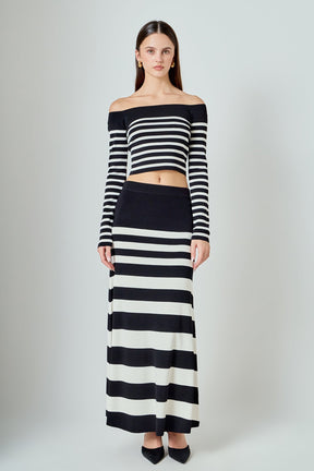 ENDLESS ROSE - Striped Knit Off Shoulder Sweater - TOPS available at Objectrare