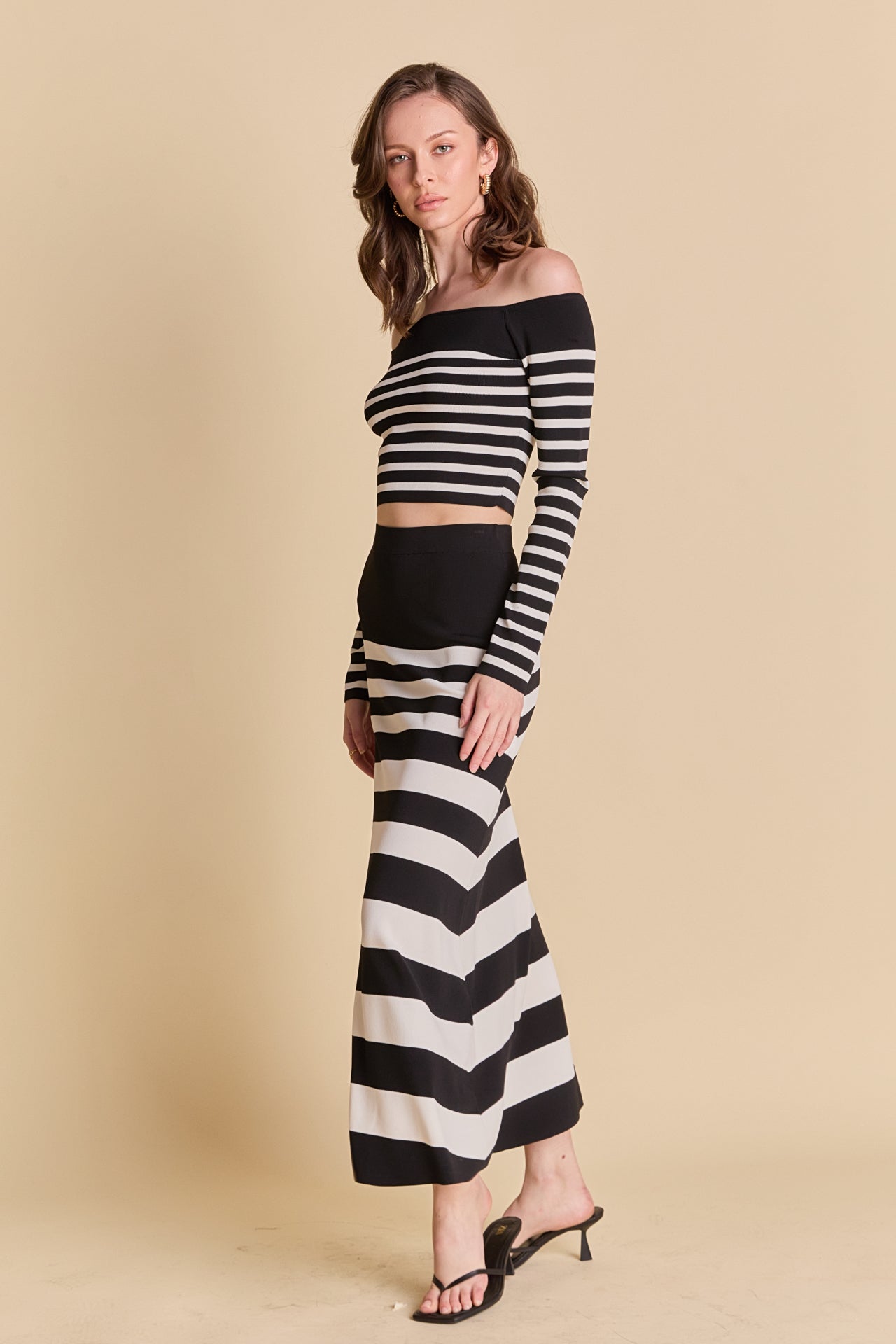 ENDLESS ROSE - Striped Knit Off Shoulder Sweater - TOPS available at Objectrare