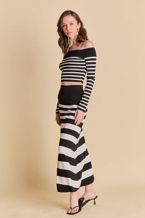 ENDLESS ROSE - Striped Knit Off Shoulder Sweater - TOPS available at Objectrare
