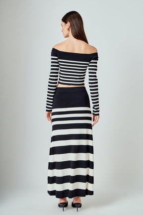 ENDLESS ROSE - Striped Knit Off Shoulder Sweater - TOPS available at Objectrare