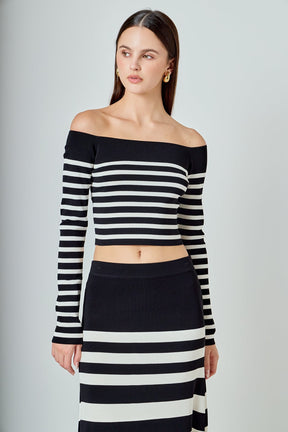 ENDLESS ROSE - Striped Knit Off Shoulder Sweater - TOPS available at Objectrare