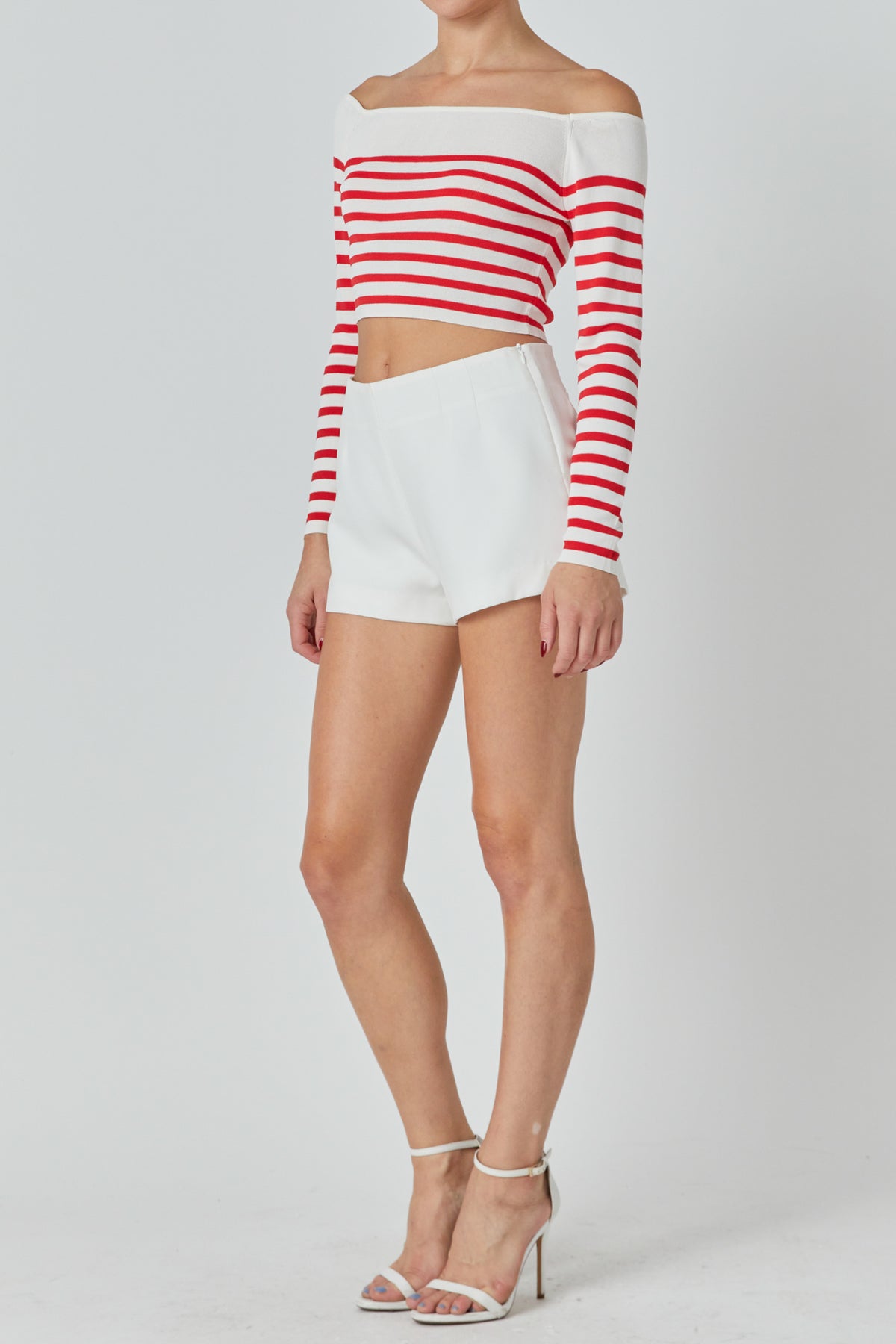 Striped Knit Off Shoulder Sweater