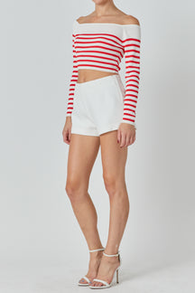 Striped Knit Off Shoulder Sweater