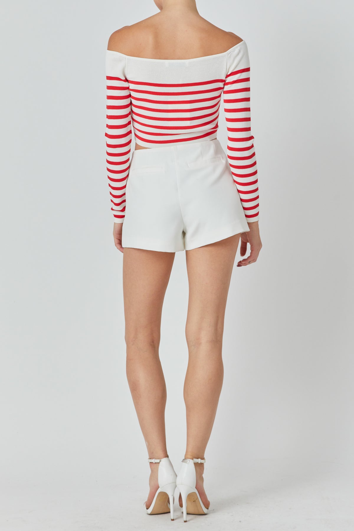 Striped Knit Off Shoulder Sweater