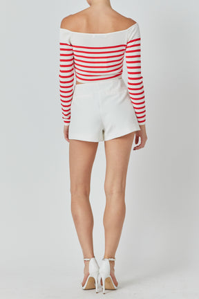 Striped Knit Off Shoulder Sweater