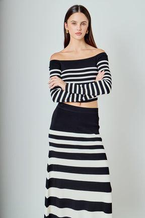 ENDLESS ROSE - Striped Midi Skirt - SKIRTS available at Objectrare