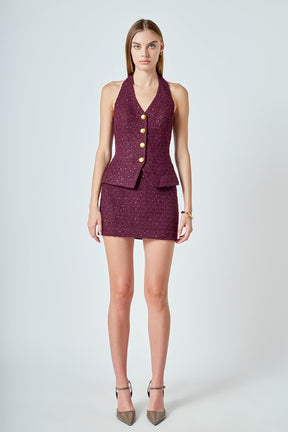 ENDLESS ROSE - Tweed Fringed Mini Skirt - SKIRTS available at Objectrare