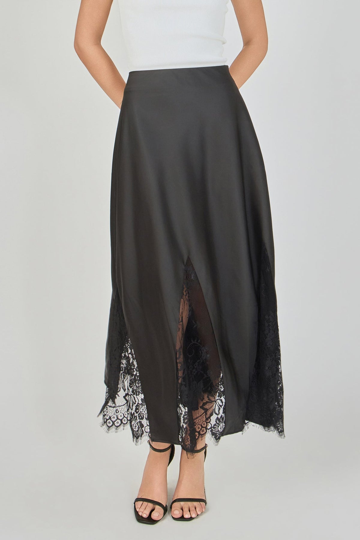 ENDLESS ROSE - Satin Lace Maxi Skirt - SKIRTS available at Objectrare