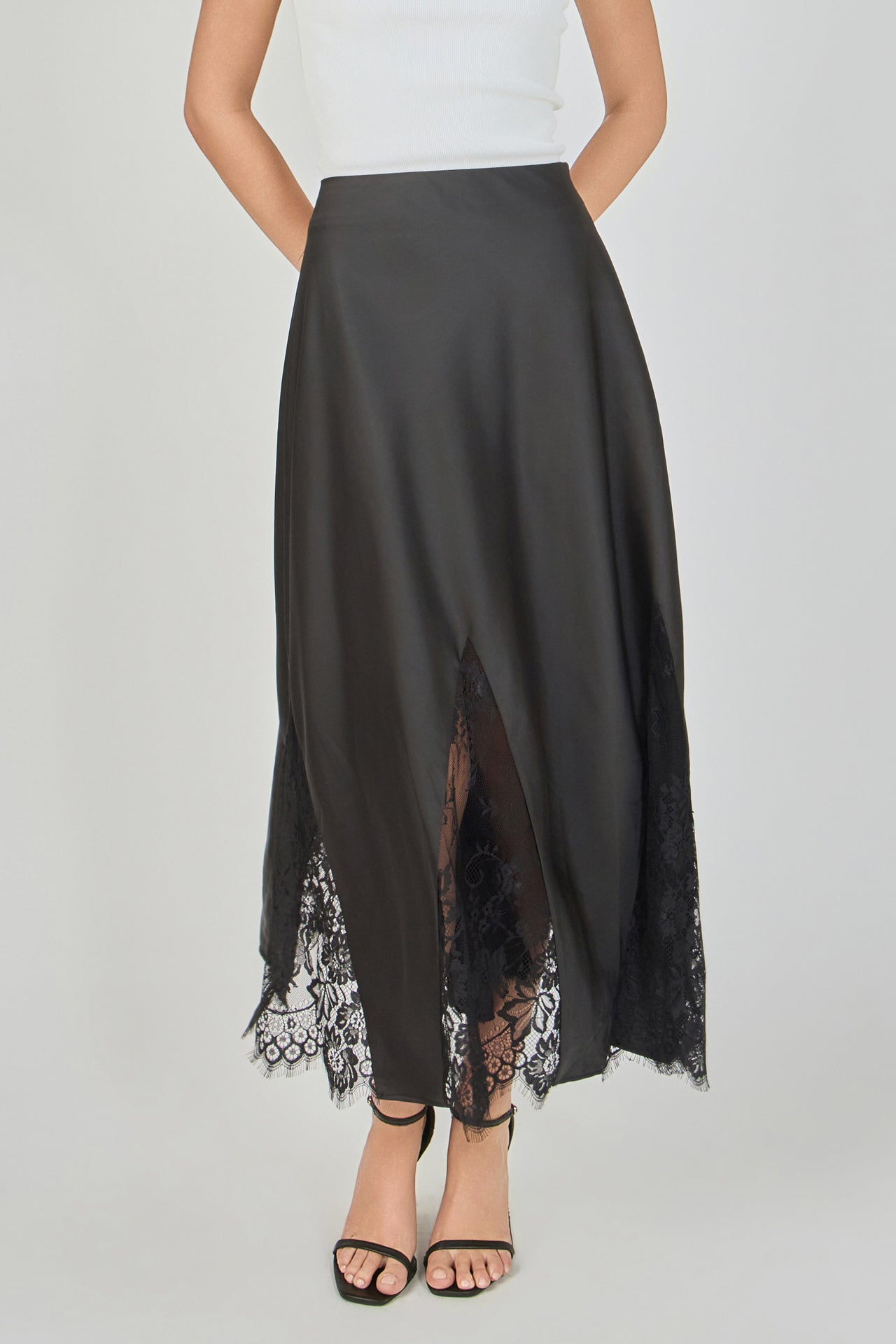 ENDLESS ROSE - Satin Lace Maxi Skirt - SKIRTS available at Objectrare