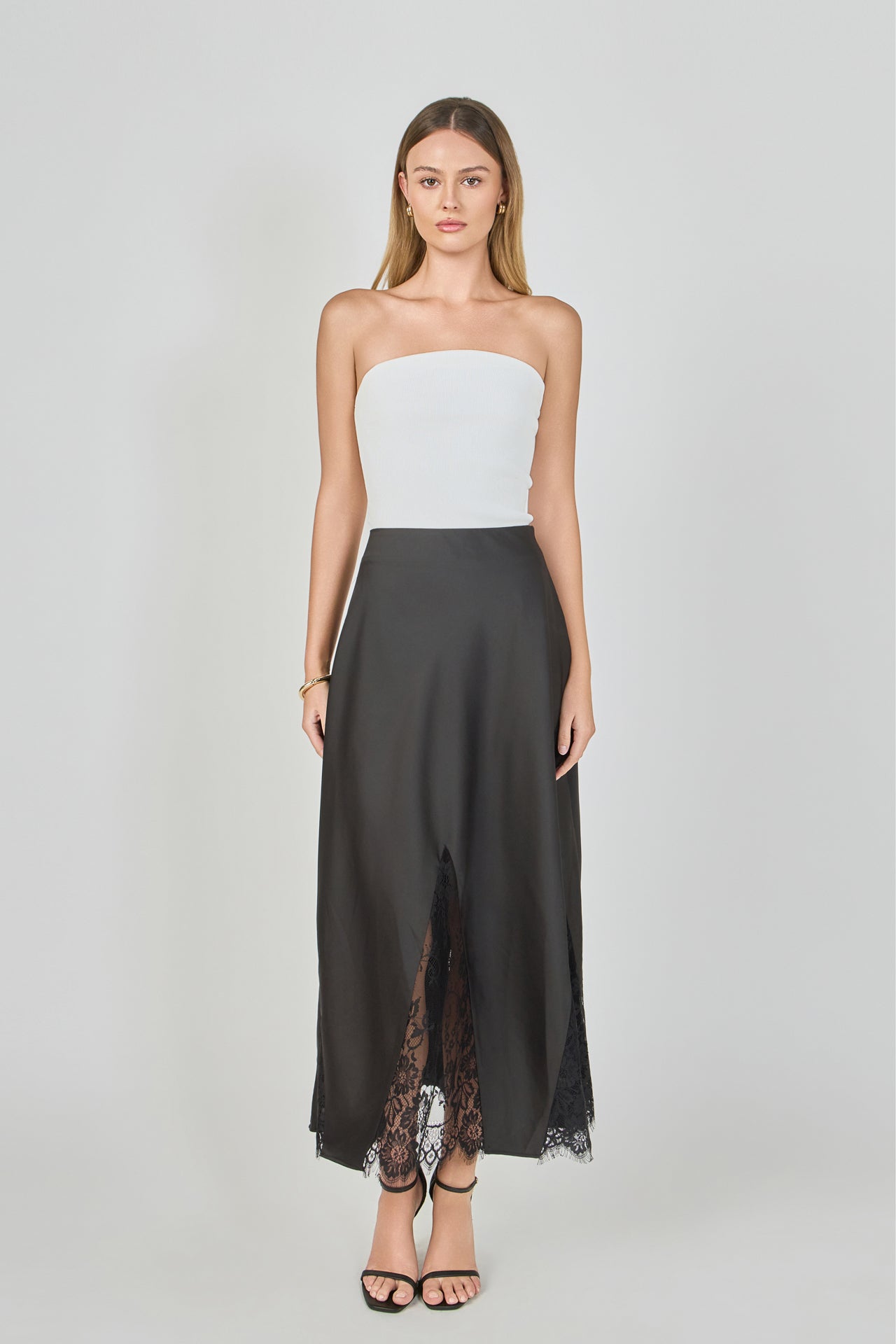 ENDLESS ROSE - Satin Lace Maxi Skirt - SKIRTS available at Objectrare