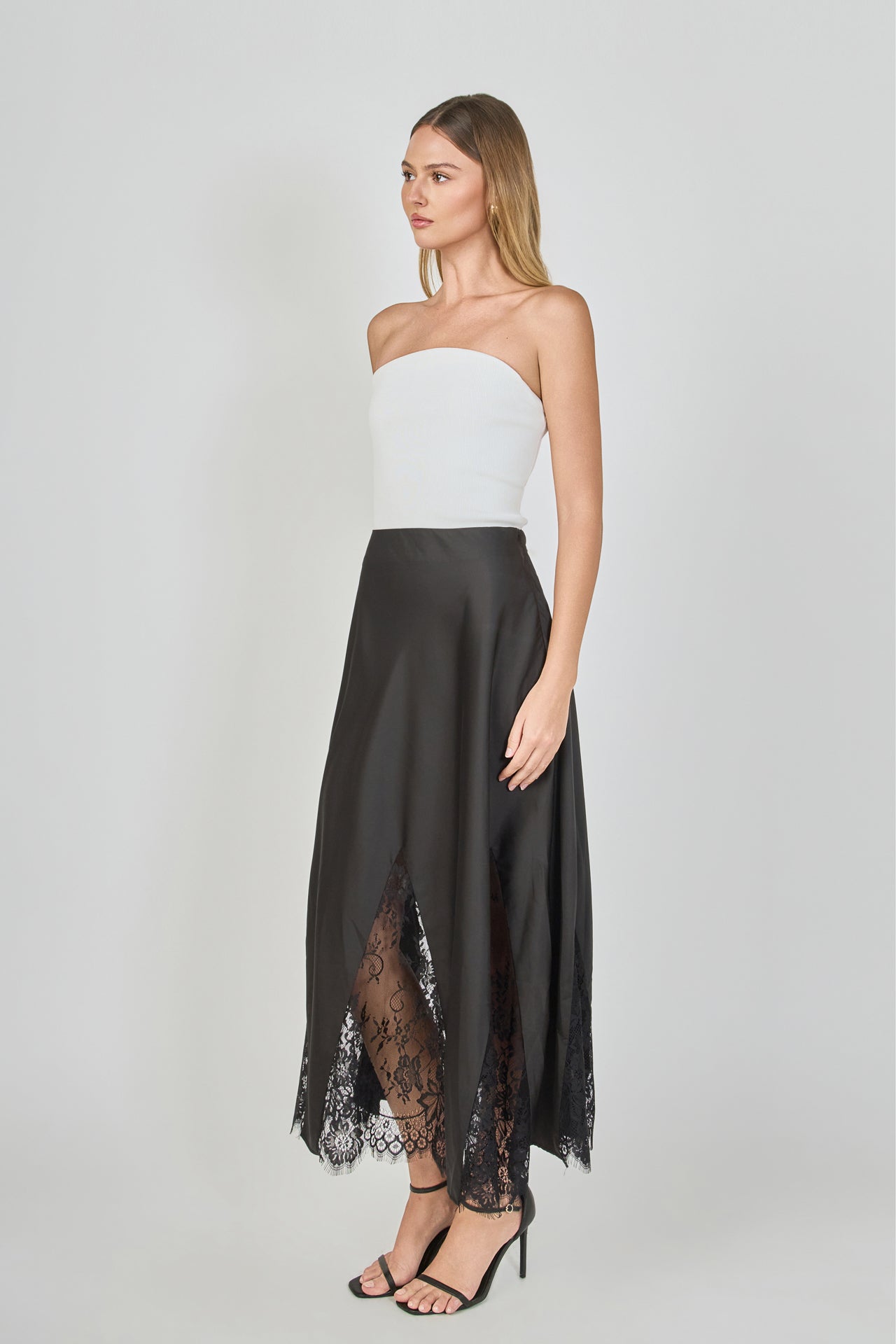 ENDLESS ROSE - Satin Lace Maxi Skirt - SKIRTS available at Objectrare