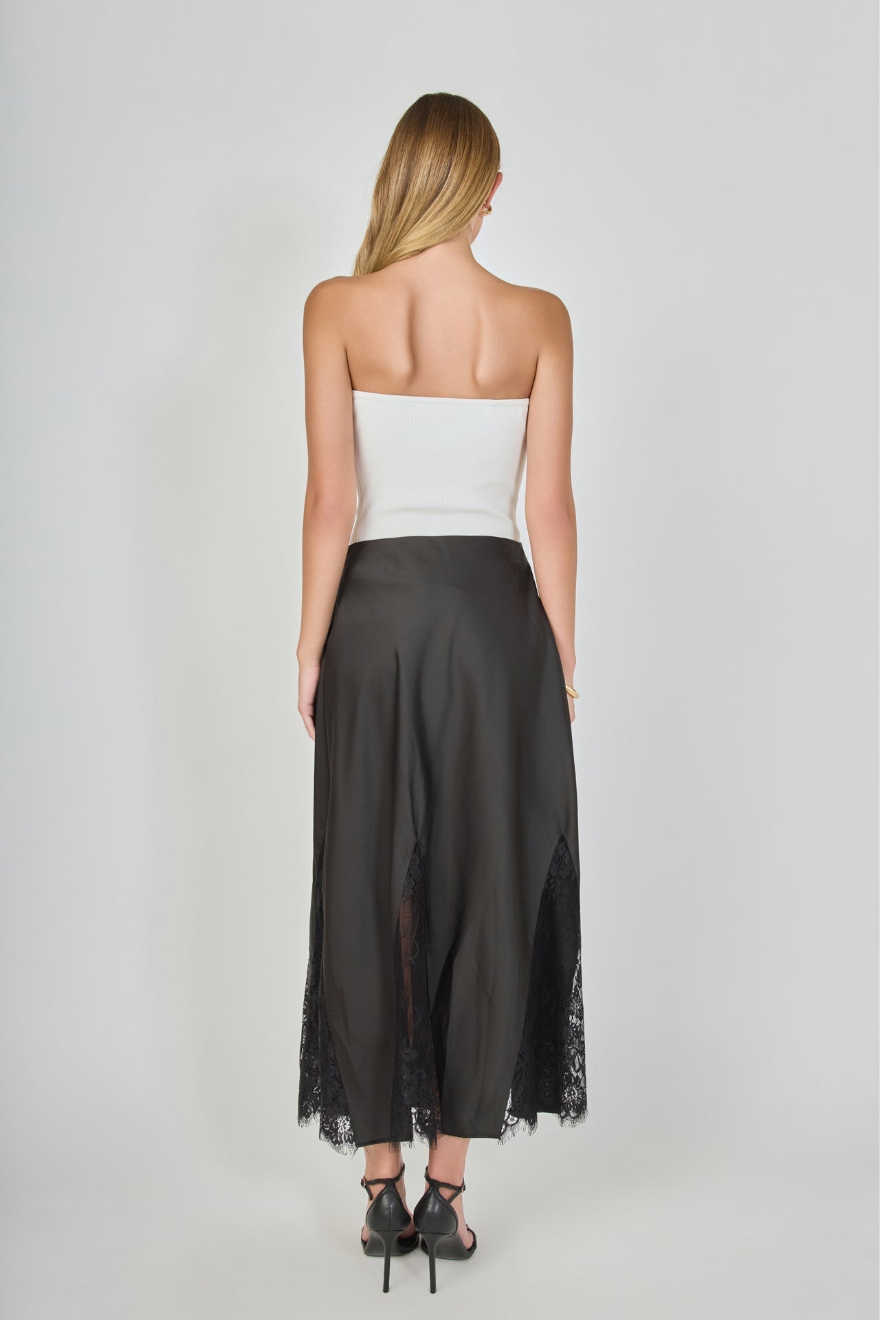 ENDLESS ROSE - Satin Lace Maxi Skirt - SKIRTS available at Objectrare