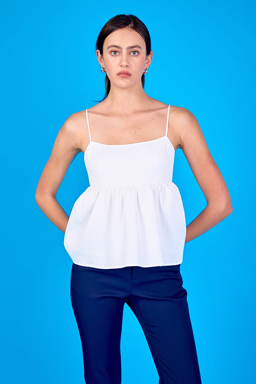 ENDLESS ROSE - Evelyn Back Tie Textured Babydoll Top - TOPS available at Objectrare