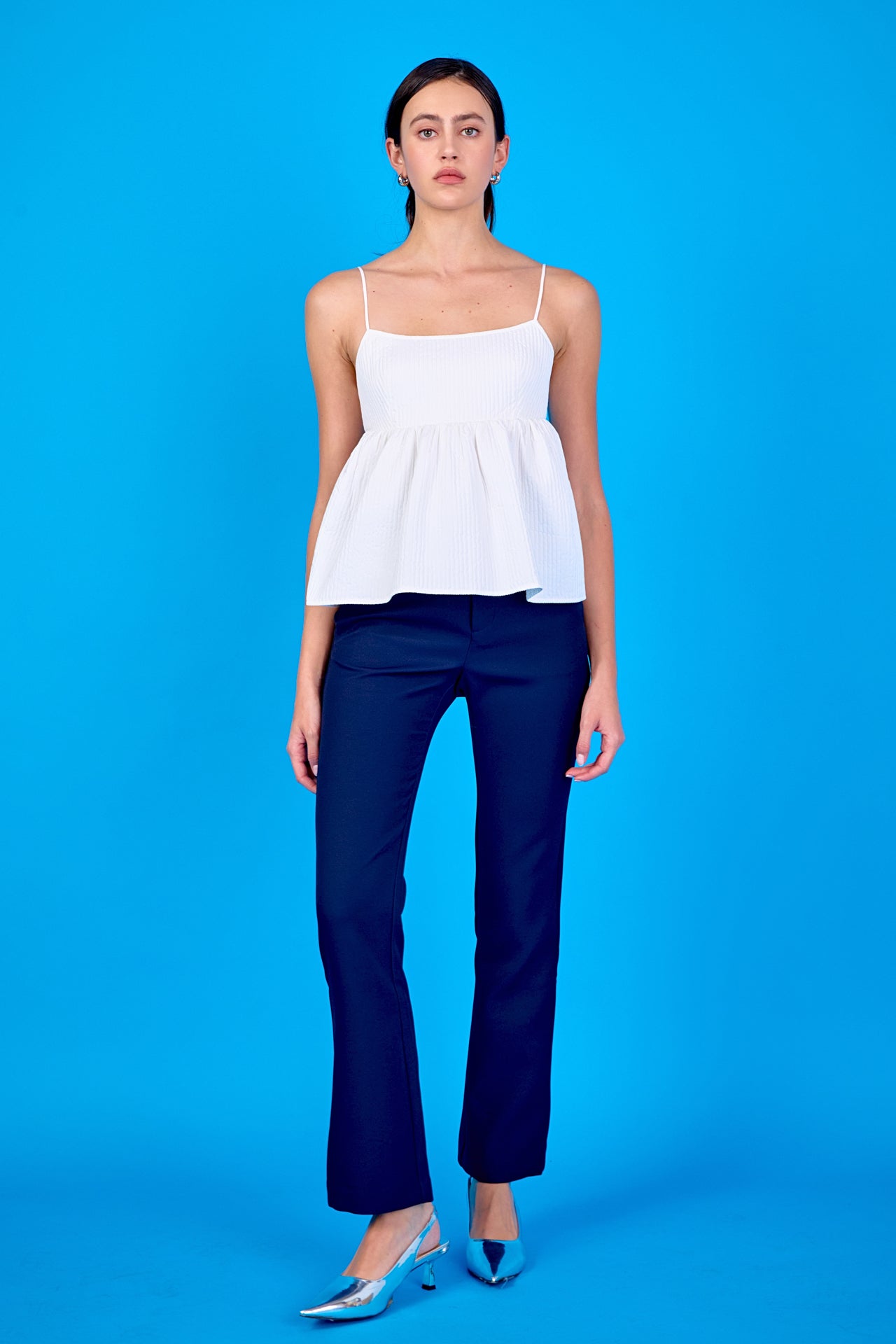 ENDLESS ROSE - Evelyn Back Tie Textured Babydoll Top - TOPS available at Objectrare