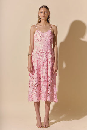 ENDLESS ROSE - 3D Applique Midi Dress - DRESSES available at Objectrare