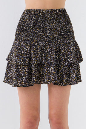 Textured Floral Smocked Ruffle Skirt