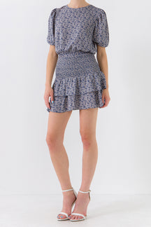 Textured Floral Puff Sleeve Top