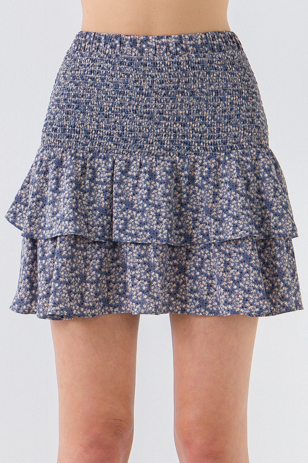 Textured Floral Smocked Ruffle Skirt