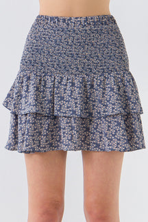 Textured Floral Smocked Ruffle Skirt