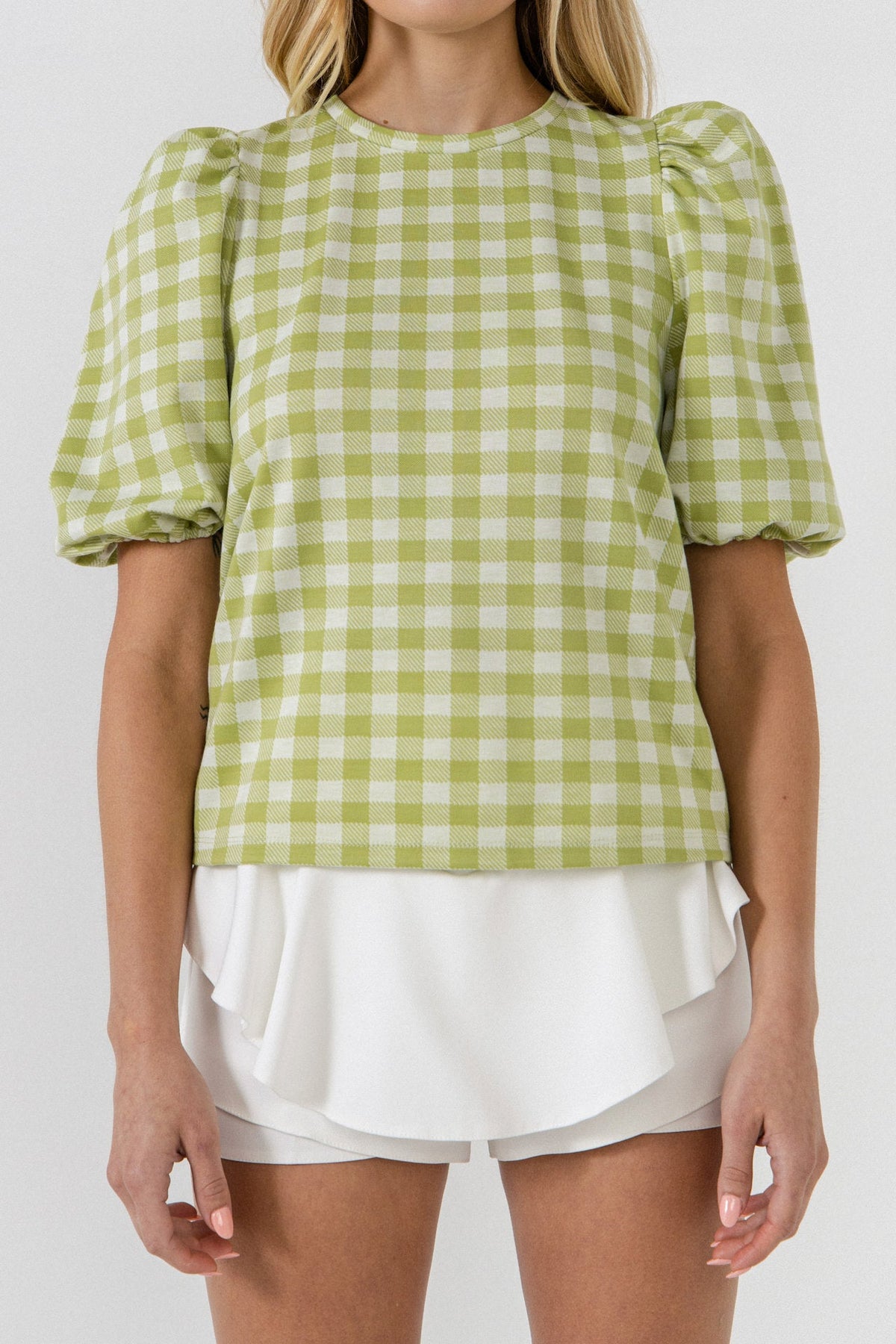 Knit Check Open Back Scrunchie Top