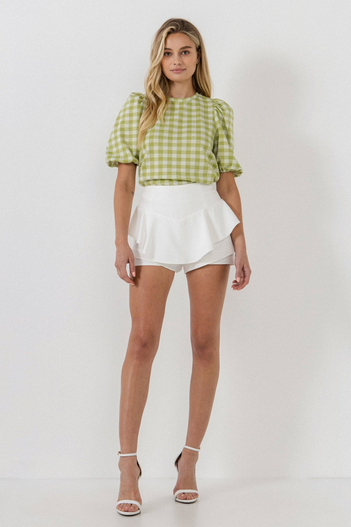 ENGLISH FACTORY - Knit Check Open Back Scrunchie Top - TOPS available at Objectrare