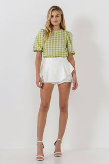 ENGLISH FACTORY - Knit Check Open Back Scrunchie Top - TOPS available at Objectrare